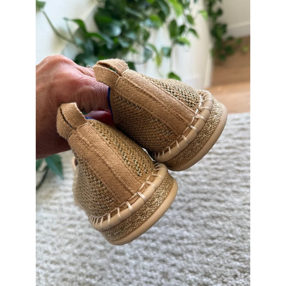 Rothy's The Espadrille Gold Stripe Metallic Hemp Knit Ballet Flats Coastal 9